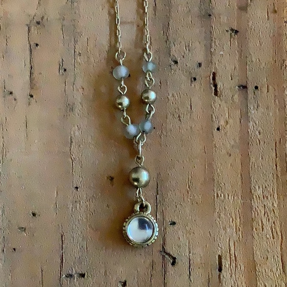 Vintage White Stag Bead Dangle Necklace